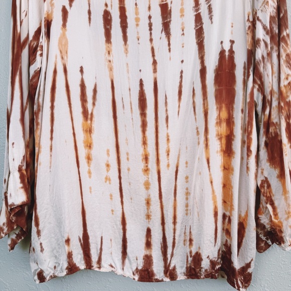 Stark X tie dye satin rustic orange cuff blouse L - Picture 4 of 12